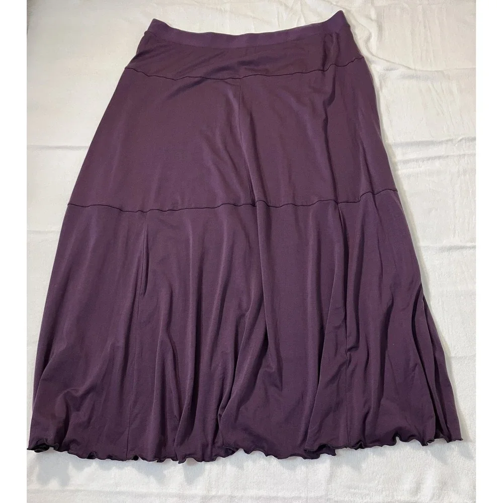 Gudrun Sjoden Purple Lyocell Jersey Maxi Skirt XL Tiered Scandi Lagenlook Plum